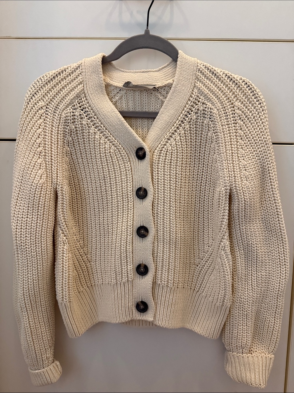 Everlane Cream Ribbed Cardigan Button-Up
